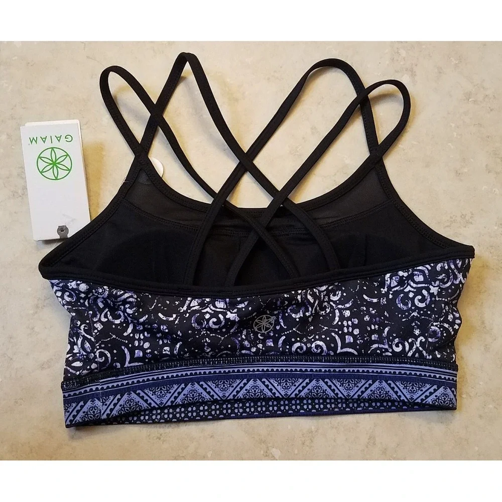 GAIAM Women Align Bra Medium Support Black Nova Print Removable Pads  XS‎ NEW